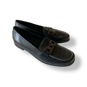 Franco Sarto Black Loafers with Silver Accent